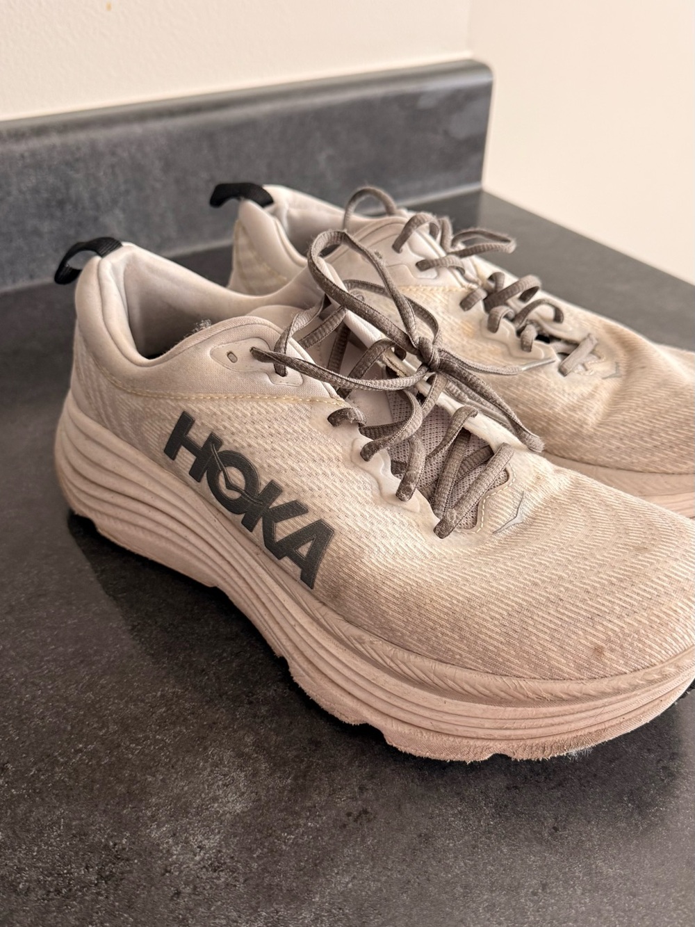 Hoka Neutral Running Shoes - Light Beige with Gray Logo